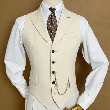 Men Vest White With Lapel Single Breasted Solid Waistcoat For Wedding Banquet Business Work Office Casual Daily Men Suit Vest