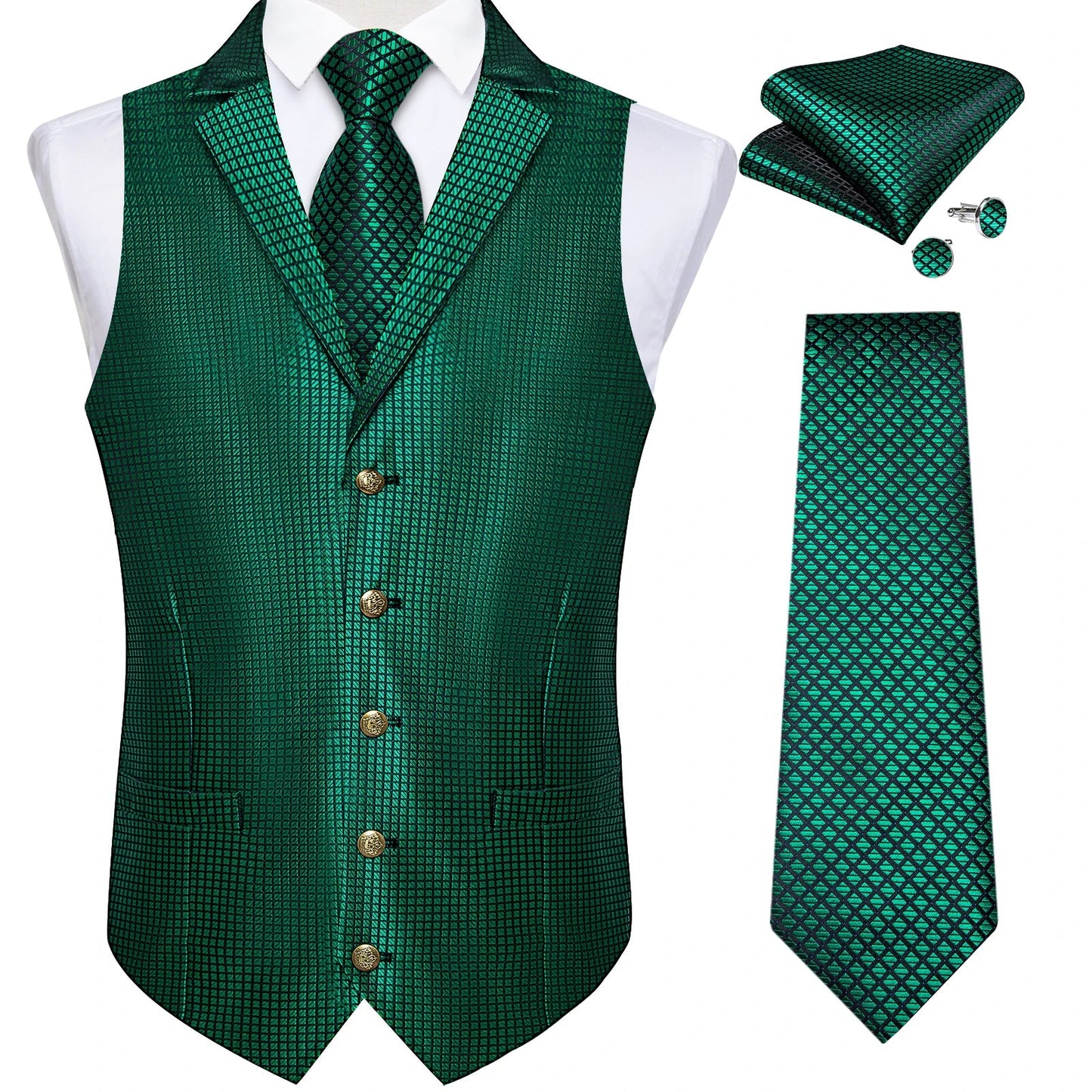 Victorian Vest Tie Set Green Plaid Gothic Waistcoat Sleeveless Jacket for Men Wedding Party Tuxedo Men's Soical Clothing