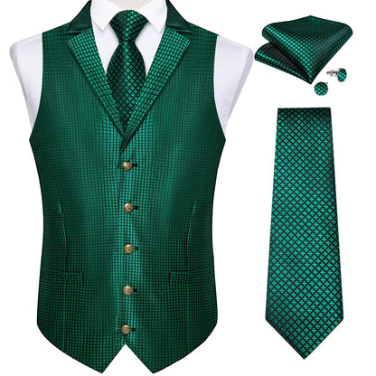 Victorian Vest Tie Set Green Plaid Gothic Waistcoat Sleeveless Jacket for Men Wedding Party Tuxedo Men's Soical Clothing