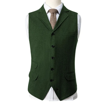 Men Vest Blue Herringbone Single Button With Lapel Waistcoat For Wedding Birthday Banquet Party Business Work Men Suit Vest