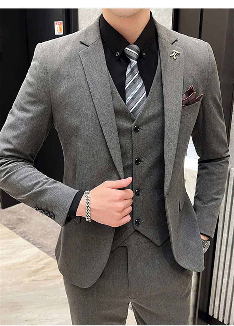 S-5XL Jacket Vest Pants Boutique Solid Color Casual Business Office Slim Mens Suit Groom Wedding Gown Blazer Waist Coat Trousers