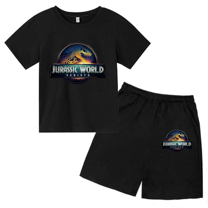 Jurassic World 4 Kids Summer Casual Breathable O-neck Tees+Pants 2pcs Sportsuits 2-13 Years Boys Girls Children Top Outfits Sets