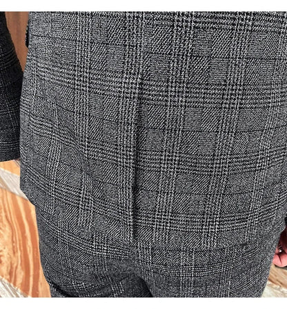 Men's Suit 3 Piece, Business Casual Jacket Vest with Trousers, Gray Dark Brown Slim Fit Suit, Asian Size M-5XL