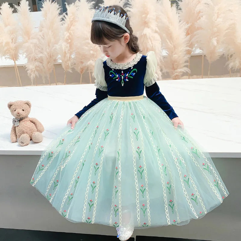 Girls' Summer Anna Frozen Baby Dress Child Green Dress Up Halloween Costume for Kids Princess Party Cosplay Dresses 2 to 8 Years