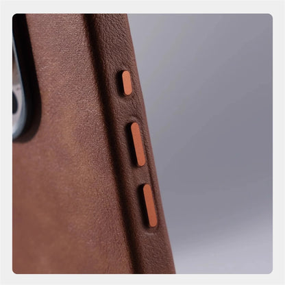 Luxury Business Retro Leather Magnetic Case For iPhone 17 Pro Max 16 Plus 15 14 13 MagSafe Alloy Lens Wireless Charging Cover