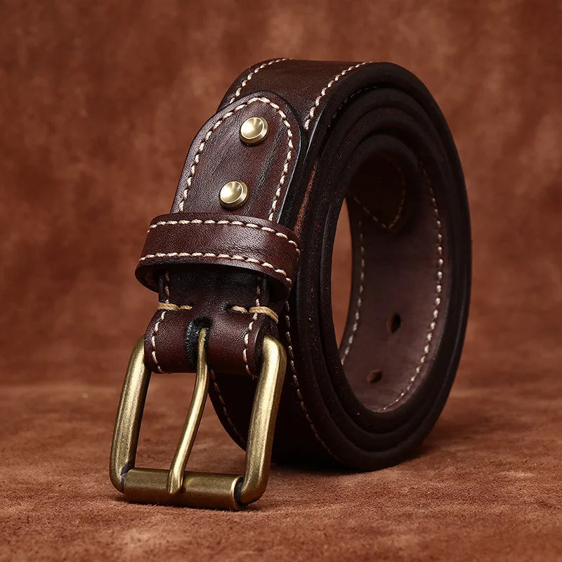 3.8CM Men High Quality Genuine Leather Belt Luxury Designer Brass Pin Buckle Belts Pure Thick Cowskin Strap Male Jeans for Man