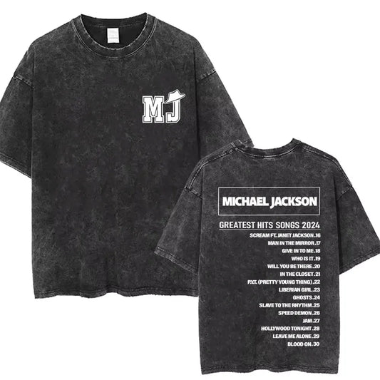 Washed Vintage Michael Jackson Face Graphic T-shirt Men Women Classic Retro Gothic Rock T Shirts Male Hip Hop Oversized T-shirts