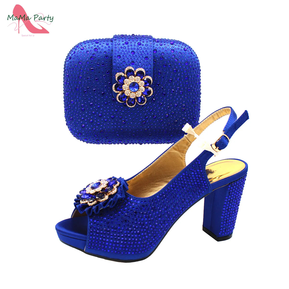 African Mature Women Shoes and Bag to Match in Teal Color Comfortable Heels with Platform for Garden Party
