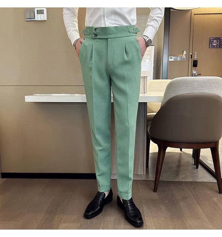Fashion High Waist Men's Pants 2024 New Business Slim Fit Casual Suit Pants Male Spring Summer Formal Social Dress Pants
