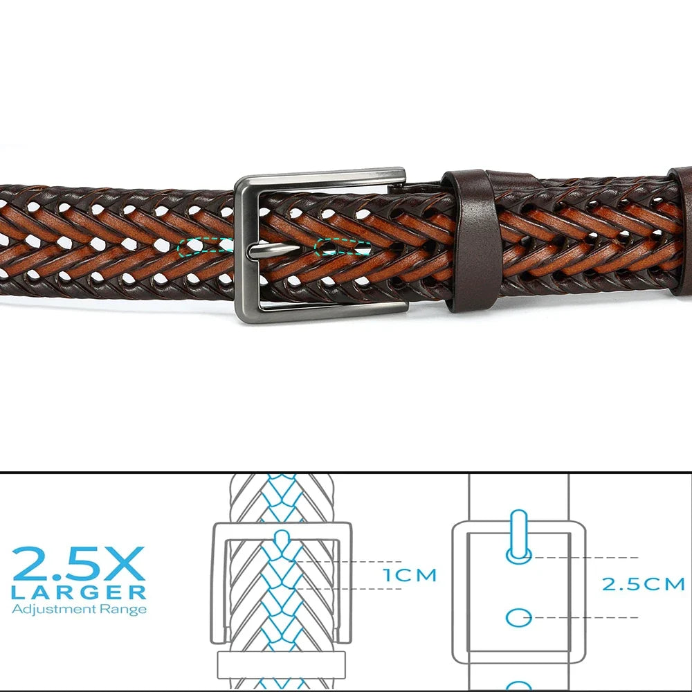 Leather Braided Belts for Mens Casual Woven Leather Belt for Dress Pants
