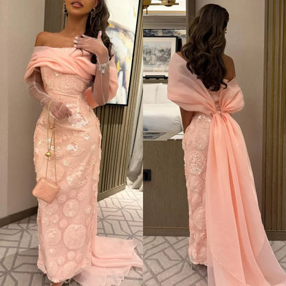 Customized Intricate Fashion Organza Sequined Ruched Straight Off-the-shoulder Long Dresses Bespoke Occasion Dresses Exquisite
