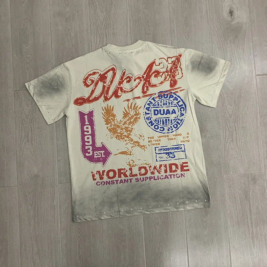 Car Letter Rhinestone Washed Cotton Short Sleeve Tshirts for Men and Women Harajuku Hip Hop Loose Shinning Diamond Tees Oversize