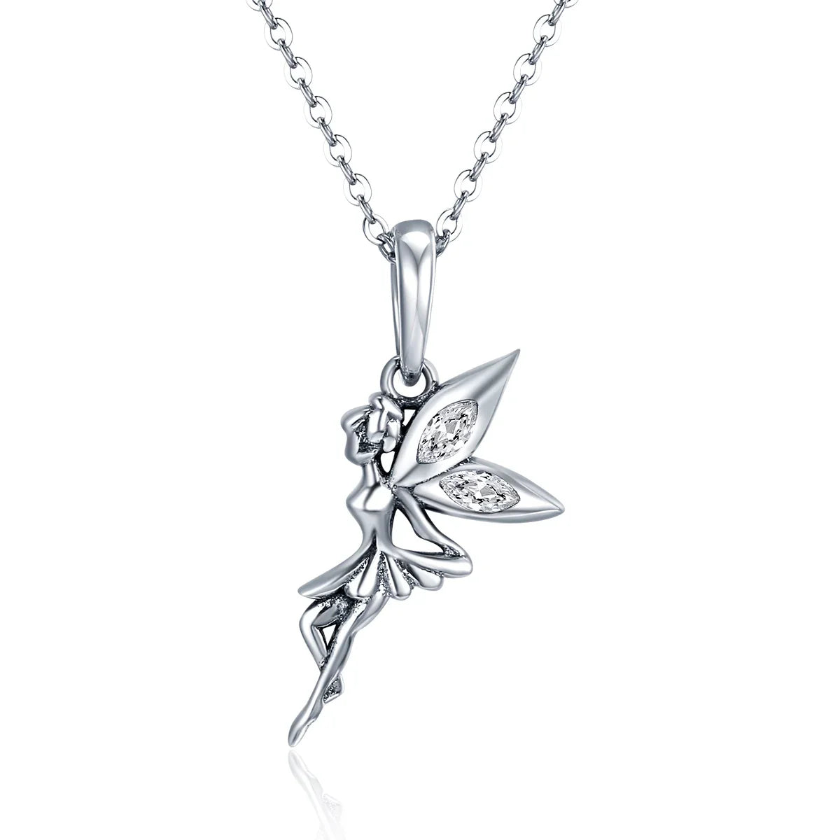 Authentic 100% 925 Sterling Silver Flower Fairy Pendant Long Chain Necklace for Women Birthday Gift Fine Jewelry SCC359