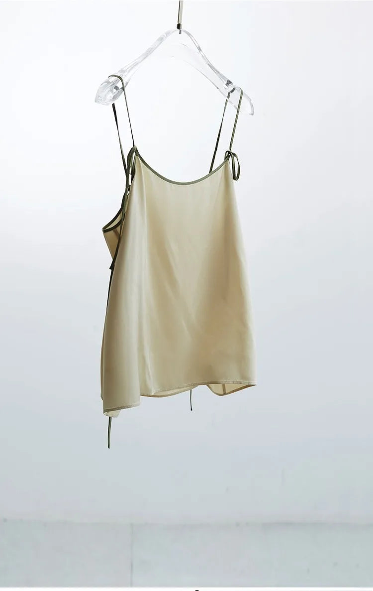 2026 Summer Women's 100% Mulberry Silk Satin Camisole with Adjustable Straps Loose Top