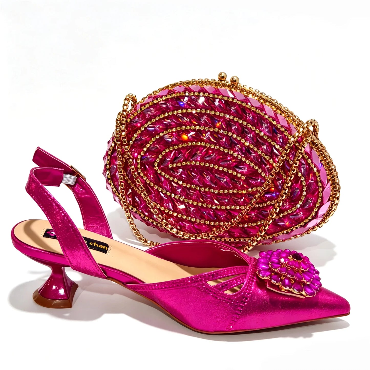 Shiny Red Color Shoes and Bag Elegant Handbags and Medium Heel Shoes Beautiful Handmade Shoes for Wedding Party