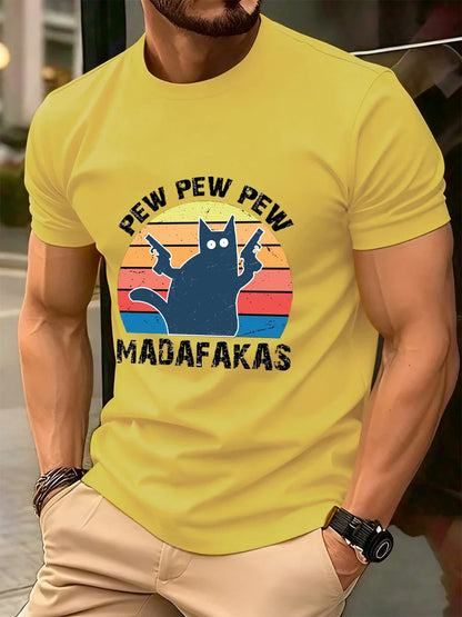 Pew Pew Pew Madafakas Prints Men'S T-Shirt Cotton Summer O-Neck Short Sleeve Tops Soft Oversized T Shirt Casual Mens Clothes
