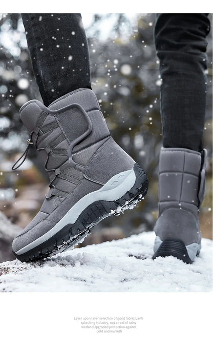 New Winter Men's Shoes Warm Plush Men's Boots High Top Couple Snow Boots Winter Outdoor Anti-Slip Ankle Boots Work Casual Boots