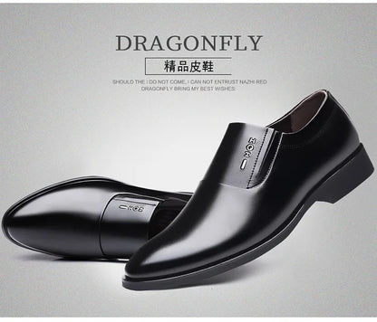 2026 New Men's Leather Slip-On Dress Shoes Formal Business Casual Loafers Male Fashion Non-slip Office Wedding Shoes Man