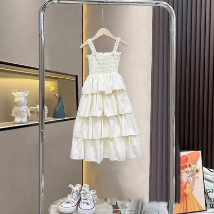 2026 Summer Girls Tiered Dress Sleeveless Strap Sundress Kids Ruffle Layered Casual Beach Party Princess Dress for 3-12 Years