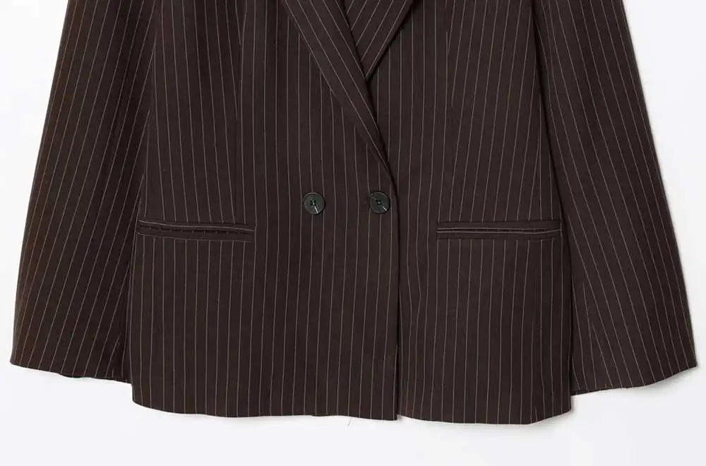 Women's Old Money Style Ovesized Striped Blazer Coat Long Sleeve Front Pockets Chic Oversize Top Female Outerwear