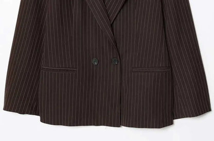 Women's Old Money Style Ovesized Striped Blazer Coat Long Sleeve Front Pockets Chic Oversize Top Female Outerwear