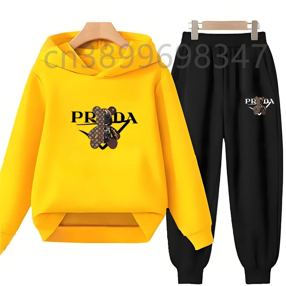 Children 3-12 Years Hoodie Long-sleeved Boys Girls Toddler Sports Coat Top+Pants Casual Sweatshirt Set Kids Little Bear Letters
