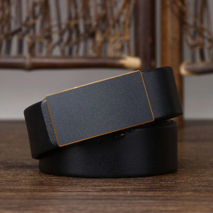 3.5CM Thick Cowhide Genuine Leathe Jeans Belt Business Toothless Automatic Buckle Belt Men High Quality Luxury Male Strap Cintos