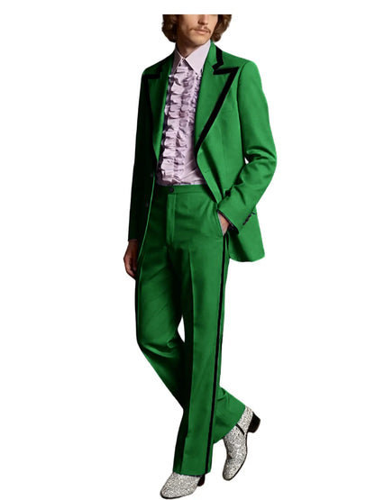 Men's Tuxedo Suit with Black Trim 2-Piece Slim Fit Blazer Pants Set Business Casual Jacket Straight Leg Trousers Formal Outfit