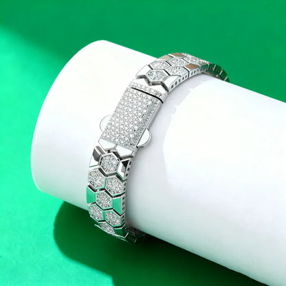 Full Moissanite Bracelet for Men Woman Lab Diamond with GRA Certified Unique Honeycomb Design S925 Sterling Silver Party Jewelry