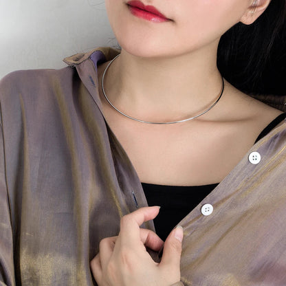 Vintage Simple 925 Sterling Silver Necklace Geometric Choker Shiny And Delicate Collarbone Chain For Women's Golden Jewellery