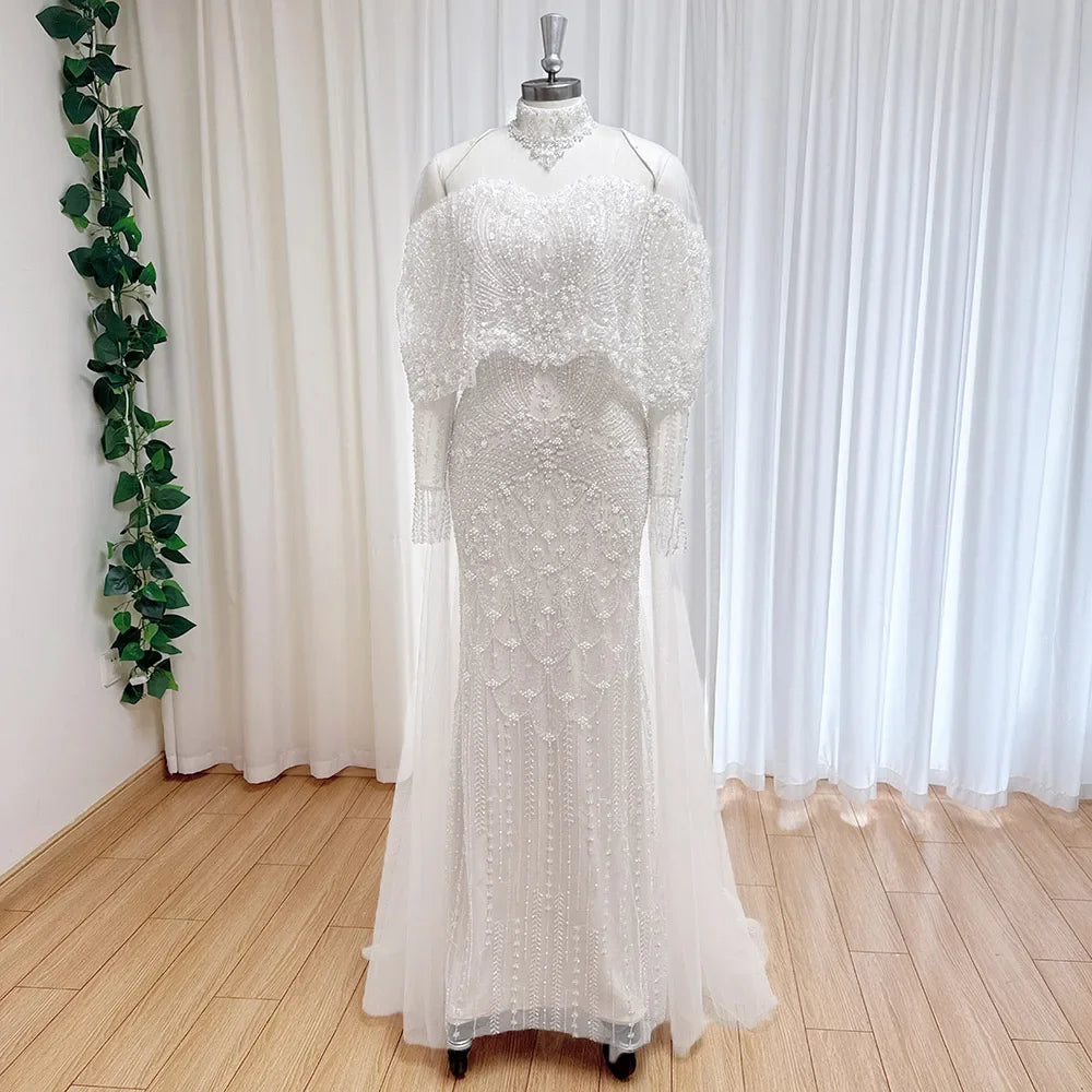 Beaded Mermaid Evening Dress for Women 2026 Elegant High Neck Long Sleeves for Women Wedding Party Gown Customized