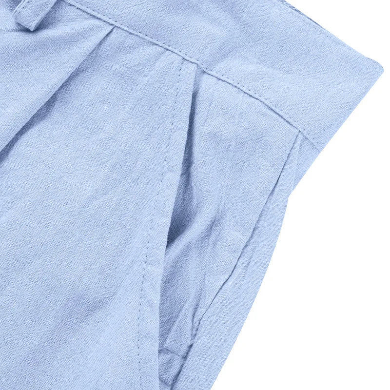 Amazon European and American Men's Linen Solid Color Casual Suit Pants New Fashion Beach Wide-Leg Trousers