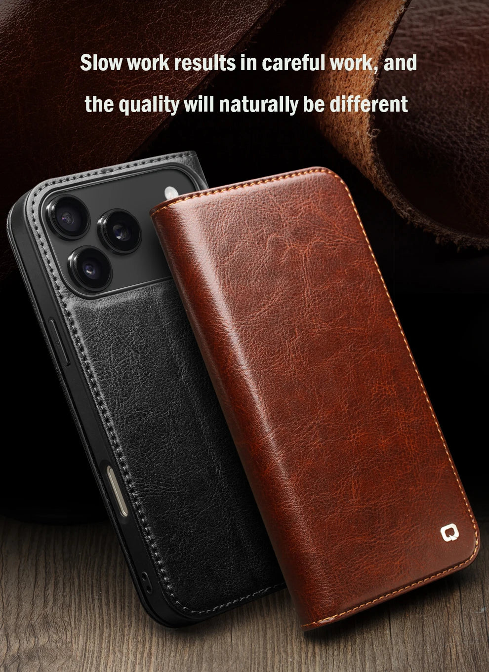 Genuine Leather Flip Case for iPhone 17 Bracket Handmade Business Cover with Card Slots for iPhone 17 Pro Max/17 Air