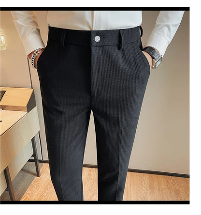 Men's Waffle Casual Pants Fashion Korean Stretch Waist Business Formal Pants Mens Social Party Suit Pants Streetwear Pencil Pant