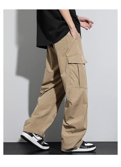 Big Size 8XL Men Casual Pants Elastic Waist Cargo Trouser Male Scimitar Banana Curved Plus Large Drawstring Fashion Straight 6XL