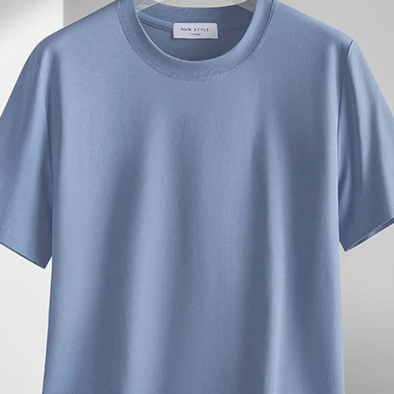 Plus Size 4XL 5XL Liquid Ammonia Mercerized Cotton T-shirt For Men Summer Cool Feeling Round Neck Top Clothes Short Sleeve Tees