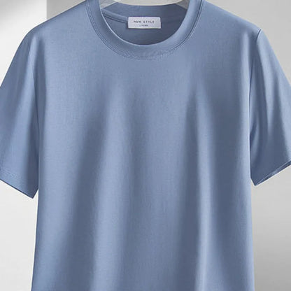 Plus Size 4XL 5XL Liquid Ammonia Mercerized Cotton T-shirt For Men Summer Cool Feeling Round Neck Top Clothes Short Sleeve Tees