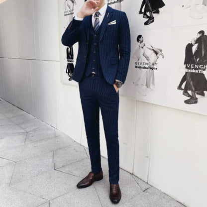 (Blazer+Vest+Pants) 2024 New Striped  Wedding Suits  for Men Three Piece Business Casual Party Multi-Occasion Slim Dress