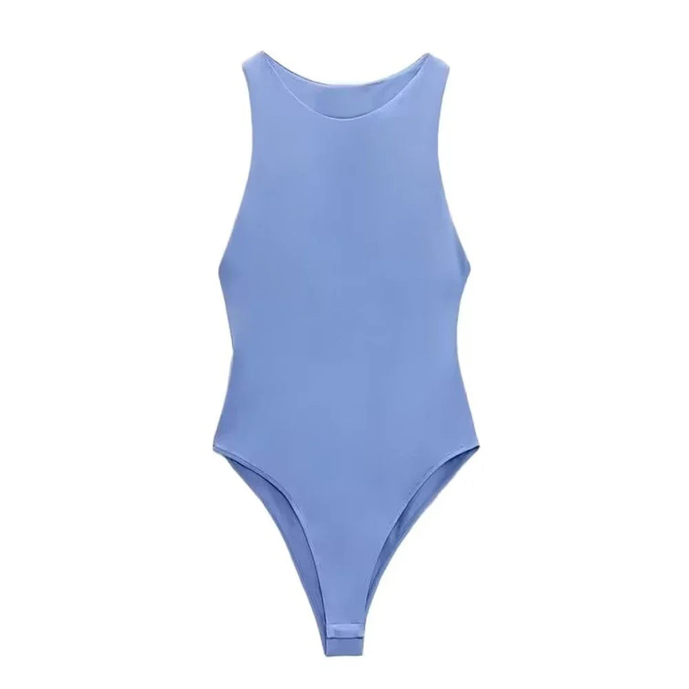 Women Fashion With Halter Neck Skinny Bodysuit Sexy Sleeveless Snap-button Female Playsuits Mujer