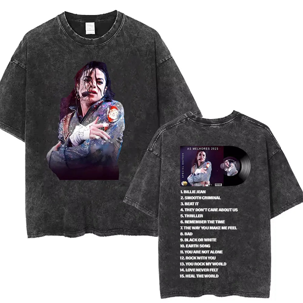 Washed Vintage Michael Jackson Face Graphic T-shirt Men Women Classic Retro Gothic Rock T Shirts Male Hip Hop Oversized T-shirts