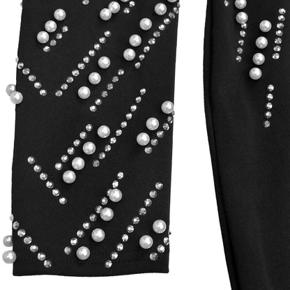 Temperament Elegant Party Diamond Pearl Long Bodycon Dress Women O Neck Long Sleeve Glitter Club Evening Black Sheath Maxi Dress