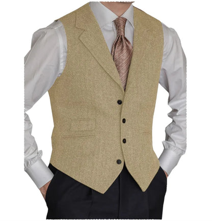 Men's Formal Suit Vests Slim Fit Males Tailored Collar Herringbone Tweed Casual Business Waistcoat Groomsman Vest For Wedding