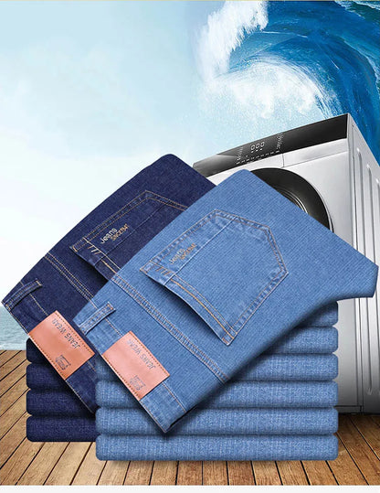 2025 New Light Blue Men's Comfort Soft Jeans Fashion Straight Business Pants Cotton Soft Casual Stretch Denim Trousers 28-40