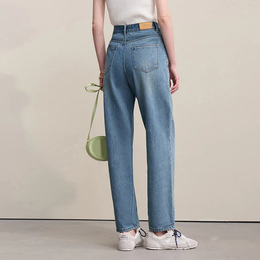 Straight-leg Pants 2026 Spring New Solid Color Casual Washed Denim Trousers Versatile Basic Cotton Women's Pants 12621040