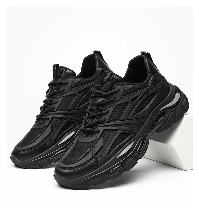 Four Seasons Thick and height-increasing sports shoes, men's genuine leather mesh casual men's shoes, trendy shoes