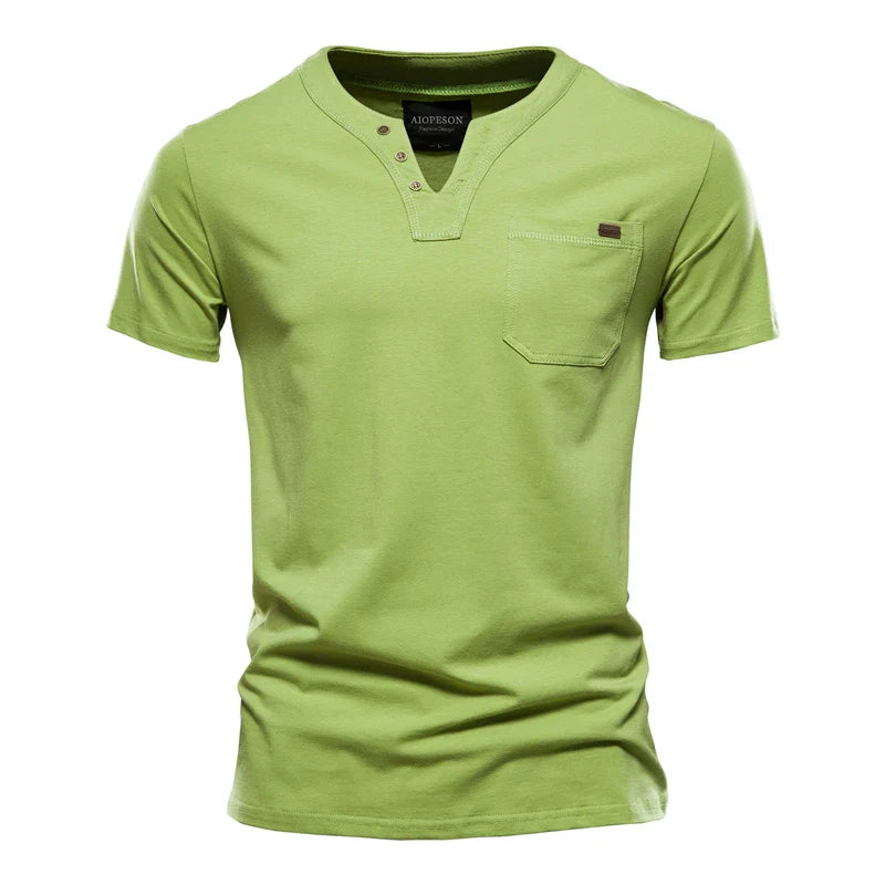 2021 Summer Top Quality Cotton T Shirt Men Solid Color Design V-neck T-shirt Casual Classic Men's Clothing Tops Tee Shirt Men