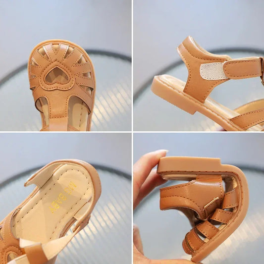 Children Girls Cute Barefoot Summer Sandals Flat Leather Enfants Party Dress Shoes Toddler Kids Love Soft Bottom