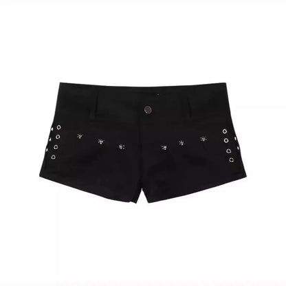 Summer Y2k Sexy Low Waist Mini Denim Shorts Women Vintage Korean Popular Girls Slight Strech Streetwear Gothic Rivet Black Jeans