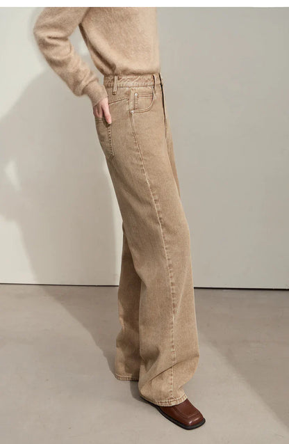 Minimalism Women's Jeans 2024 Autumn New Casual Cotton Denim Pants Retro Trendy Loose Straight Wide-leg Trousers 12443249