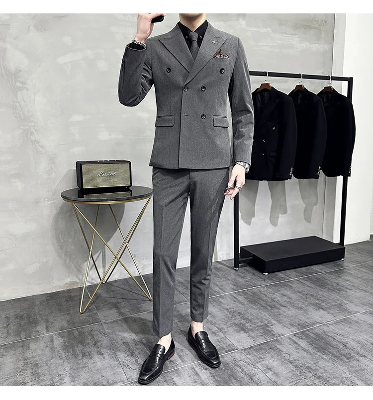 Jackets + Pants / Groom's Wedding Dress Best Fashion Mans Double -breasted Suit Blazer Trousers Male Formal Business Office Suit